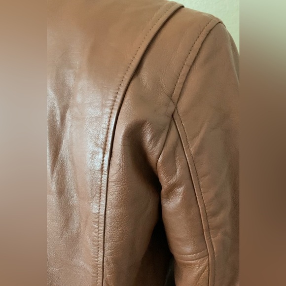 Motorcycle jacket soft leather cognac brown leather jacket size M moto jacket - Picture 7 of 16